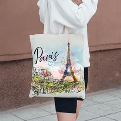 Paris Cotton Tote Bag – City Travel Lovers Souvenir Gifts Reusable Shopping G…
