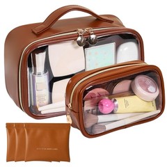 LEISENOR TSA Approved Toiletry Bag, 2 Pack Clear Makeup Bags with Brow