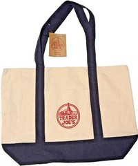 Trader Joe’s Reusable Foldable Canvas Shopping Bag Beige Navy Blue