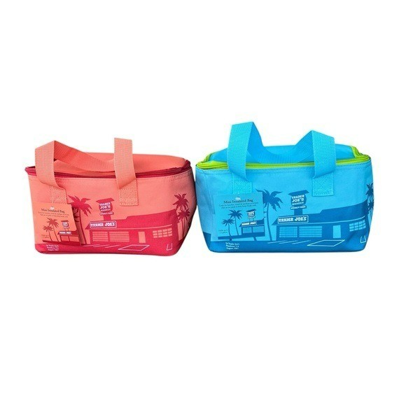 Trader Joe’s Mini Insulated Bag Set Peach Blue Brand New Release 10×6 NWT