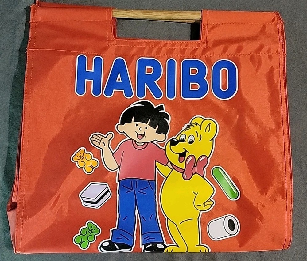 Harbio Candy Themed Red Tote Bag Gunmy Bear Boy Red Blue Wooden Wood Handle