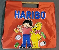 Harbio Candy Themed Red Tote Bag Gunmy Bear Boy Red Blue Wooden Wood Handle