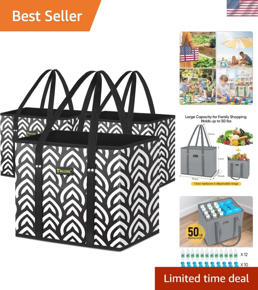 Extra Large 3-Pack Foldable Grocery Bags – Water Resistant & Stylish Honeysuckle