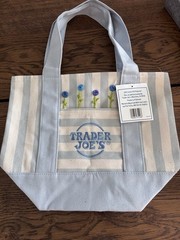 Trader Joe’s Small Striped Blue White Cotton Polyester Reusable Tote 13x6x10