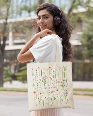 Canvas Tote Bag Aesthetic for Women, Cute Trendy Wildflowers Reusable Cloth C…
