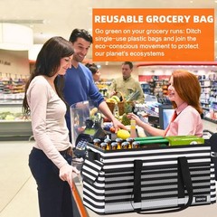Extra Large Utility Tote Bag with Reflective Strip, Standing Reusable Grocery…