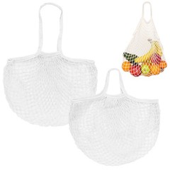 2-Pack Reusable Washable Mesh Net String Grocery Bags [White,Long&Short Handle]