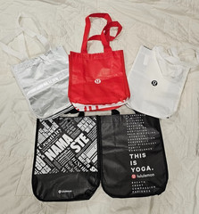 Lot of 5 Lululemon Small Reusable Shopping Tote Bags Red Black Silver 11x9x4