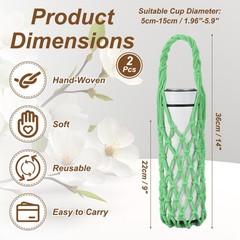 2 Pcs Crochet Water Bottle Carrier Bag for Hiking Shopping (Light Green)