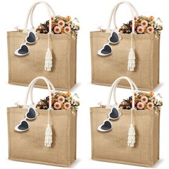 Woanger 4 Pack Burlap Tote Bags for Women Bridesmaid Jute Gift Bag with Handl…