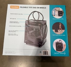 CleverMade Foldable Tote Bag on Wheels – 14”L x 18”W x 24”H – Black – Soft Grip