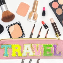 LSxia Chenille Letter Clear Zipper Pouch Nylon Makeup Bag, Preppy Pink-Travel