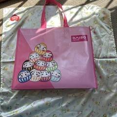 Daruma Dolls Shopping Tote Bag Pink Daiso Japan 15 x 12 x 8 in Reusable