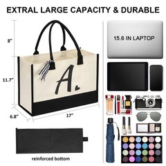 Initial Canvas Tote Bag Monogrammed Gift for Birthday Bridal Shower Wedding
