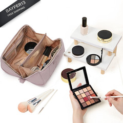 NISHEL Travel Makeup Bag for Women, Fluffy & Lightweight Medium, Peach-Pink