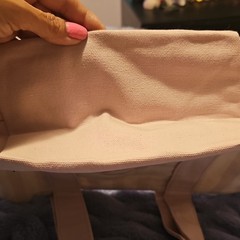 Trader Joe’s Striped Mini Canvas Tote Bag Beige/Pink