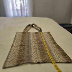 Chevron Pattern Foldable Fabric Reusable Tote Bag Large Brown Beige