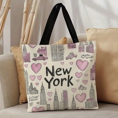1pc Double-Sided 2D Flat Printing Shopping Tote Bag, New York City Skyline