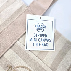 TRADER JOE’S MINI PASTEL STRIPE CANVAS TOTE BAGS SET Of 2 BLUE BEIGE NWT