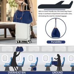 Neoprene Multipurpose Beach Bag Tote with Inner Zipper Pocket (Dark Blue, Large)