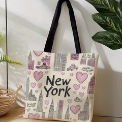 1pc Double-Sided 2D Flat Printing Shopping Tote Bag, New York City Skyline