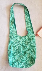 Reusable Green Print Linen-Cotton Magnetic Snap Closure Shopping Shoulder Bag