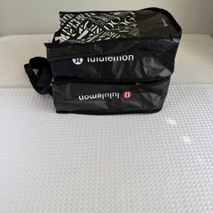 Lululemon Lot of 2 Small Shopping Bags Black/White Text 12″x9″ Snap Yoga