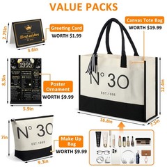 30th Birthday Gifts for Women – Canvas Beach Tote, Makeup Bag, Table Sign & Card