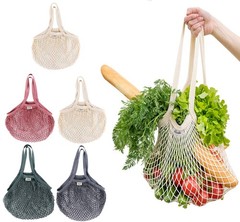 Mesh Grocery Bags, 5 Pack Reusable Washable Cotton String Shopping Bag, Cotton M