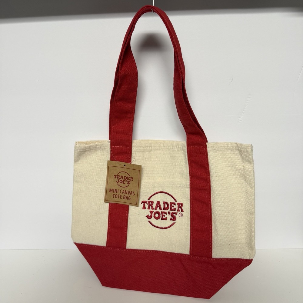 TRADER JOE’S MINI CANVAS TOTE BAG RED Christmas Gift NWT