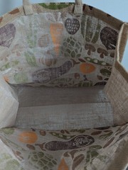 Trader Joe’s Jute Burlap Expandable Tote Bag Vegetables Eggplant Large Lined EUC