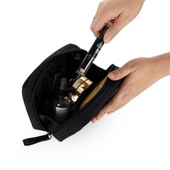 Hekyip Rectangular Beauty Bag, Small Travel Makeup Bag All Black