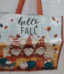 Hello FALL Gnomes Pumpins Leaves Reusable Shopping Bag TJ Maxx Eco Friendly Tote
