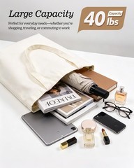 3-Pack Aesthetic Canvas Tote Bag – with Zipper and Inner Pocket，Reusable Groc…