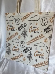 Cornbread The Good Life KY Reusable Canvas Tote Bag Beige Brown Black All-Over