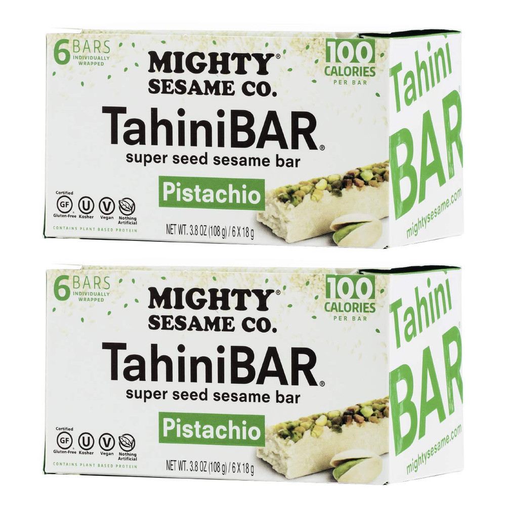Mighty Sesame Tahinibars with Pistachio (2 Pack Total 12 Bars) 100 Calorie Bar,