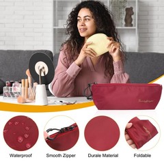 uxcell Makeup Brush Holder Bags, Small Travel Make Up Wine Red