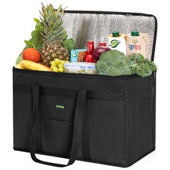 Insulated Grocery Bag Collapsible Cooler Zipper Reusable Shopping XXL Black