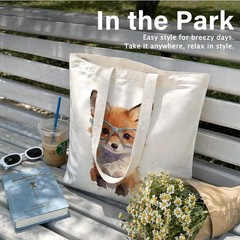 Cute Fox Canvas Tote Bag for Women Fox Lovers, Foxs Gifts, Reusable Grocery S…