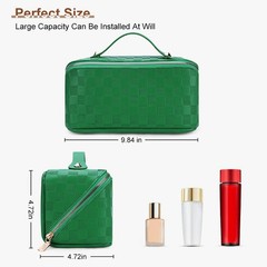 Cessfle Large Capacity Travel Cosmetic Bag Plaid Checkered Makeup 01-Green