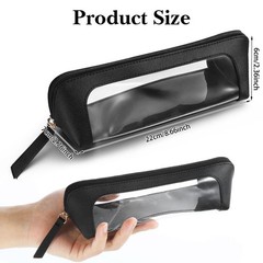 Portable Makeup Brush Bag Clear PU Leather Small Make Black