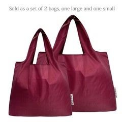 Large & Small Foldable Tote Nylon Reusable Grocery Bags Set of 2 Burgundy