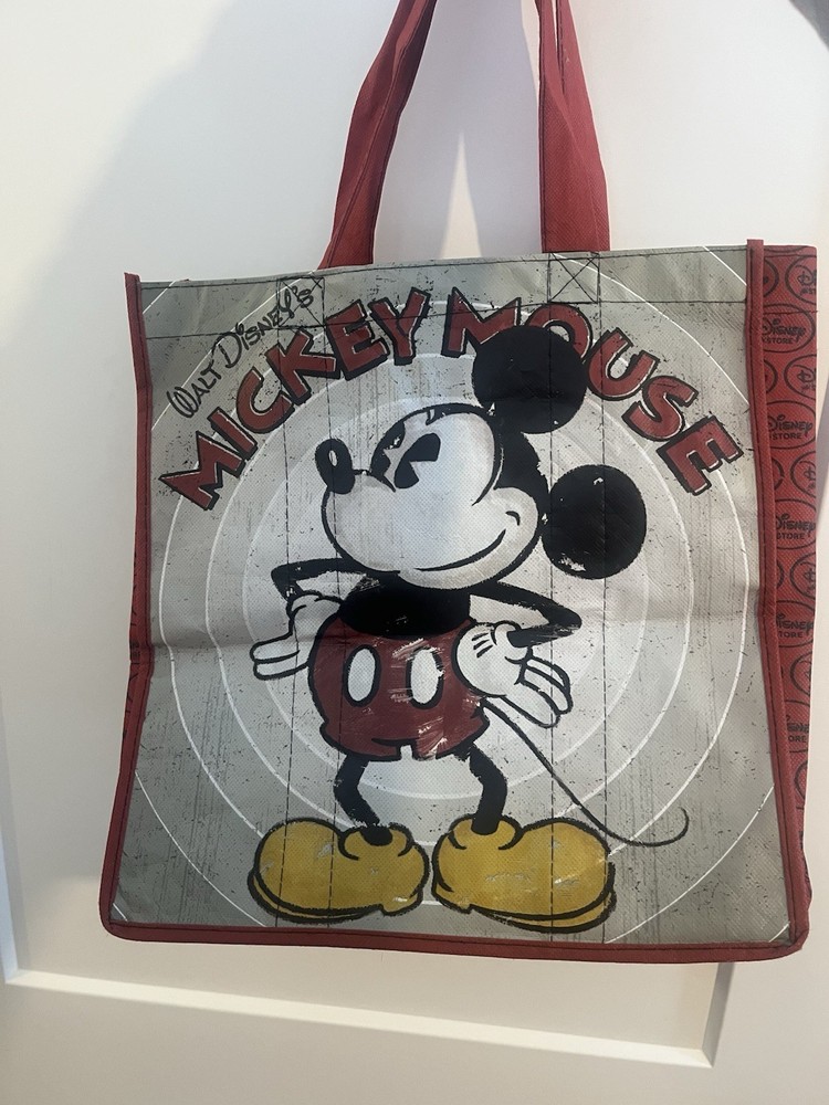 Disney Store Mickey Mouse Foldable Reusable Shopping Bag Red Gray Yellow