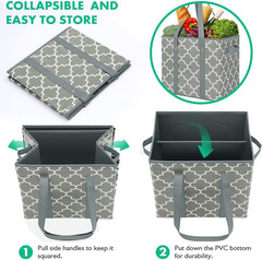 3-Pack Reusable Grocery Bags Foldable Washable Storage Bins Basket Water Resista