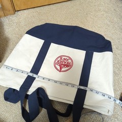 Trader Joes Reusable Tote Bag Large Blue Ivory Canvas Boat Style Logo LNWT