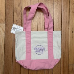 Trader Joe’s Pink And White Mini Tote Bag With Green Stitching