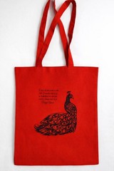 Peacock Art Canvas Tote Bag Red Ethnic Folk Design Reusable Shopping Bag 16.5×15