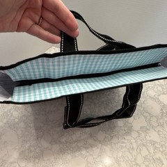 SCOUT Large Blue Gingham Reusable Shopping Bag Woven Poly Zip Foldable Handles