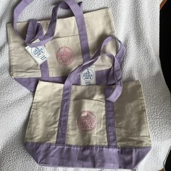2 Trader Joe’s LARGE Canvas Shopping Bag NEW Purple/White