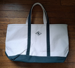L.L. Bean Boat and Tote GREEN Open Top Bag XL 23×14 Preowned Short Handles